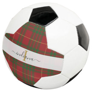 Bola De Futebol Monograma Nome inicial Tartan Green Red Xadrez