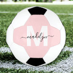 Bola De Futebol Monograma Nome Rosa Corado<br><div class="desc">Crie seu próprio nome monograma personalizado em bola de futebol rosa. Este design esportivo apresenta uma clássica bola de futebol preta e branca contra um fundo rosa suave. Uma inicial branca em negrito é combinada com seu nome em uma fonte preta limpa para um visual divertido e elegante. Todas as...</div>
