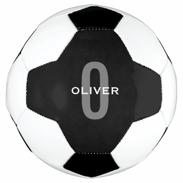 Bola De Futebol Monograma Personalizado Cinza Negra Nome Branco (Frente)