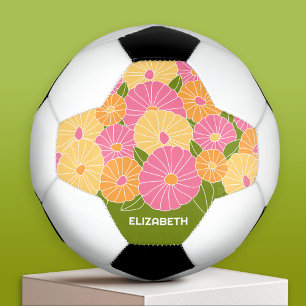 Bola De Futebol Monograma Personalizado de Padrão Floral Primavera