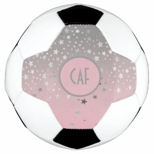 Bola De Futebol Monograma Pink Gray Estrelas Ombre Tendência Chic 