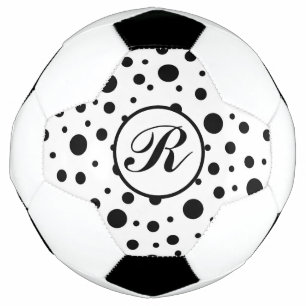 Bola De Futebol Monograma preto no padrão de Bolinhas branca