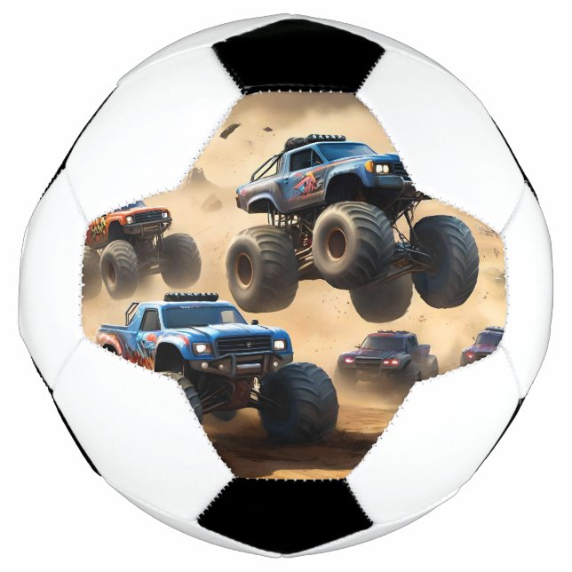 Bola De Futebol Monster Trucks Correndo No Deserto, (Frente)