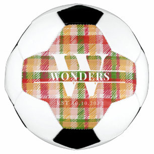Bola De Futebol No Monograma Nome Tartan Plaid Basics