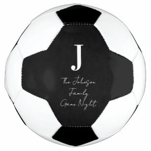Bola De Futebol Noite de Jogos da Família Monograma Nome Preto e B