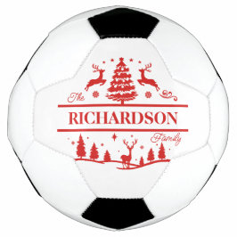 Bola De Futebol Nome da Família Personalizada Red White Christmas