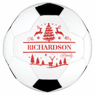 Bola De Futebol Nome da Família Personalizada Red White Christmas