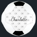 Bola De Futebol Nome das iniciais do monograma preto branco<br><div class="desc">Um fundo branco na moda e um texto preto. Personalize e adicione suas iniciais e nome do monograma. As suas iniciais do monograma como padrão de fundo.</div>