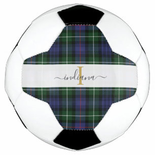 Bola De Futebol Nome de Roteiro Monograma Xadrez Roxo Verde Tartan