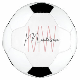 Bola De Futebol Nome do Monograma Moderno - Cor-de-rosa Branco