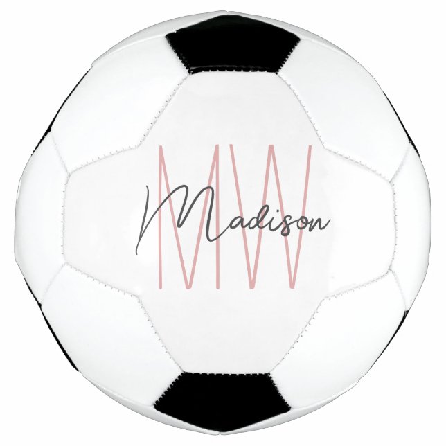 Bola De Futebol Nome do Monograma Moderno - Cor-de-rosa Branco (Frente)