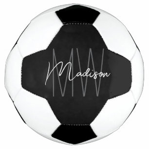 Bola De Futebol Nome do Monograma Moderno - Script Preto