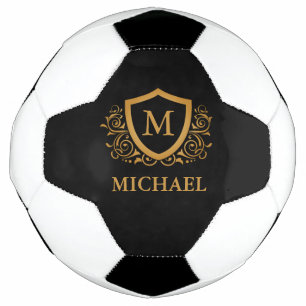 Bola De Futebol Nome do Monograma Personalizado de Na moda Preto e