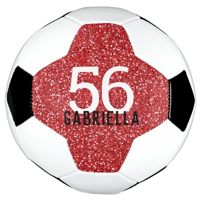 Bola De Futebol Nome do Número da Equipe da Glitter Vermelha (Invertido)
