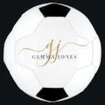 Bola De Futebol Nome do Script do Monograma Dourado Preto<br><div class="desc">Na moda minimalista de ouro e bola de futebol preto de monograma para o atleta na moda.</div>