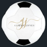 Bola De Futebol Nome do Script do Monograma Dourado Preto<br><div class="desc">Na moda minimalista de ouro e bola de futebol preto de monograma para o atleta na moda.</div>