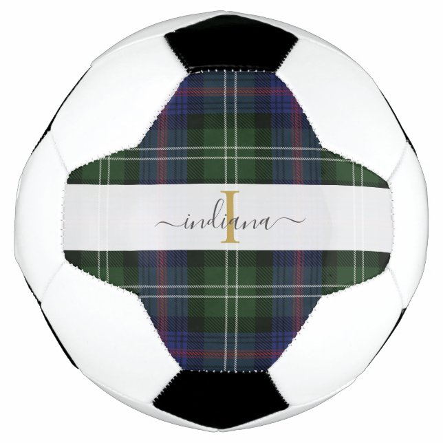 Bola De Futebol Nome do Script Monograma Xadrez Rustic Tartan (Frente)