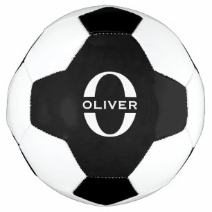 Bola De Futebol Nome em preto e branco com monograma personalizado