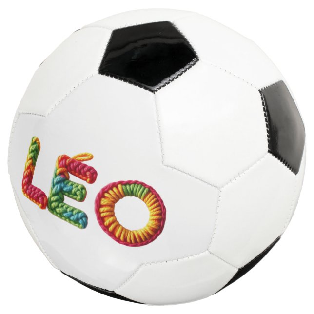 Bola De Futebol Nome LÉO no Padrão Crochet Vibrante (Três quartos)