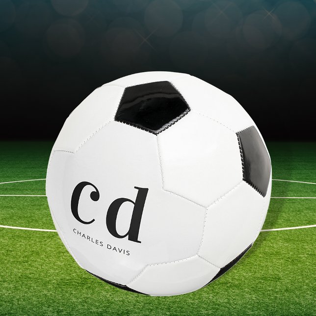 Bola De Futebol Nome minimalista das iniciais do monograma branco  (Criador carregado)