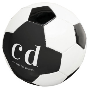 Bola De Futebol Nome minimalista das iniciais do monograma branco 