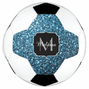 Bola De Futebol Nome monograma azul bebê claro brilho lantejoulas