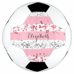 Bola De Futebol Nome Monograma Rosa Branco Cinza Brilho Feminino M