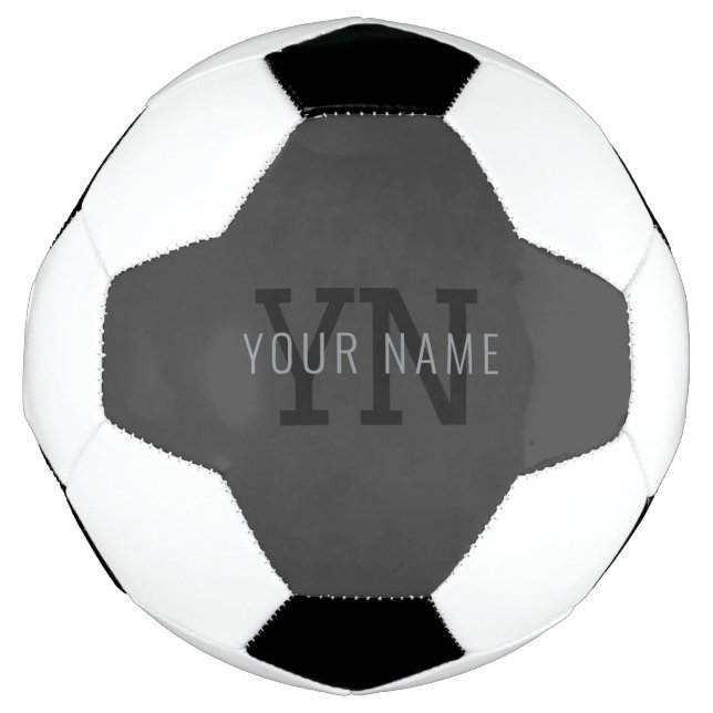 Bola De Futebol Nome Monogramado Moderno Cinza Escuro (ou outro te (Frente)