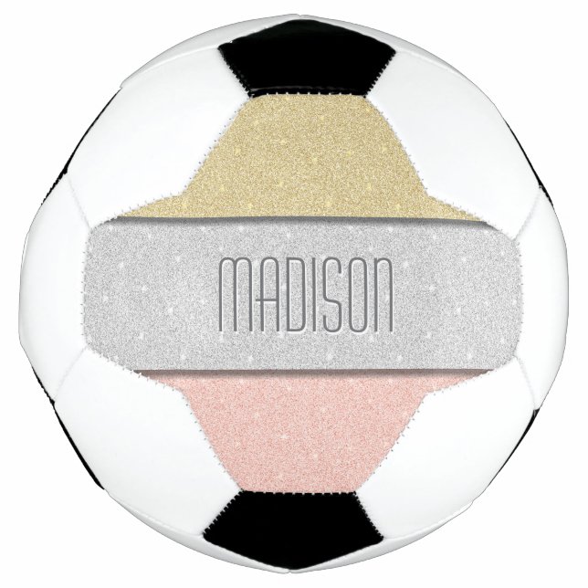 Bola De Futebol Nome Personalizado Brilho Brilho Falso (Frente)