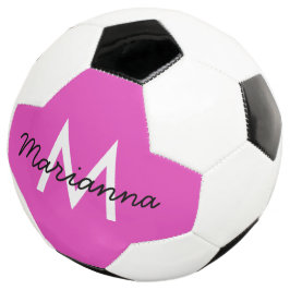 Bola De Futebol Nome Personalizado Cor-de-Rosa Brilhante Inicial