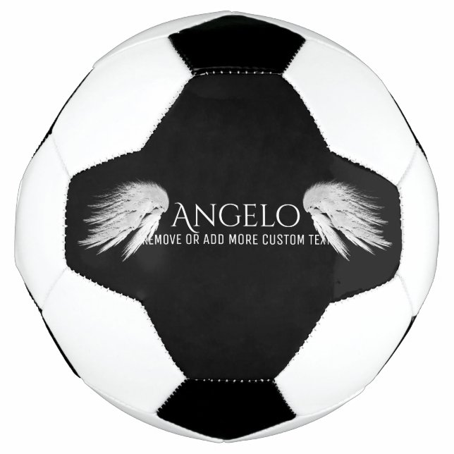 Bola De Futebol Nome Personalizado do ÂNGEL WINGS Preto (Frente)
