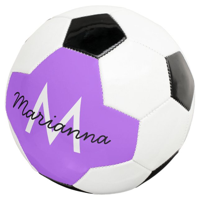 Bola De Futebol Nome Personalizado Girly Neon Roxo Inicial (Três quartos)