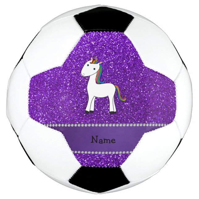 Bola De Futebol Nome personalizado unicórnio roxo glitter (Frente)