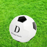 Bola De Futebol Nome preto do monograma<br><div class="desc">Personalize e adicione a letra monográfica e o nome do cheio. Texto preto.</div>