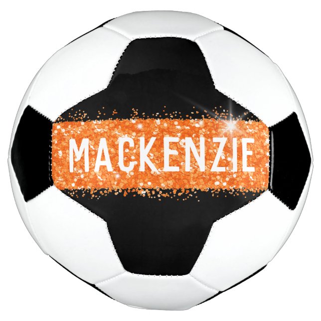 Bola De Futebol Nome Sparkly de Laranja Personalizado (Invertido)