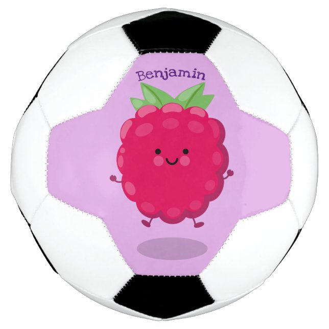 Bola De Futebol Óptica de desenho animado de framboesa feliz (Frente)