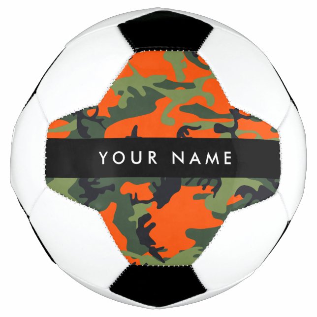 Bola De Futebol Padrão de Camuflagem Laranja, Seu nome, Personaliz (Frente)