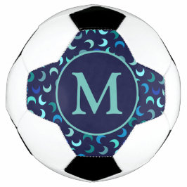 Bola De Futebol Padrão de Lua Nova Azul Monograma