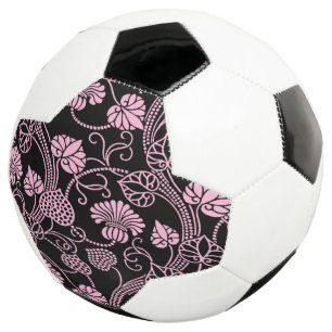 Bola De Futebol Padrão Floral Retro Rosa no Preto