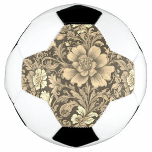 Bola De Futebol Padrão Floral Sepia Vintage Incrível