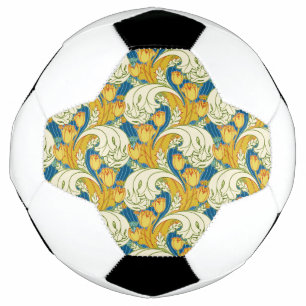 Bola De Futebol Padrão Floral Verde Dourado Azul da Tulip Vintage 