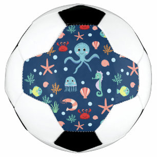 Bola De Futebol Padrão Fofo de Vida Marinha no Oceano
