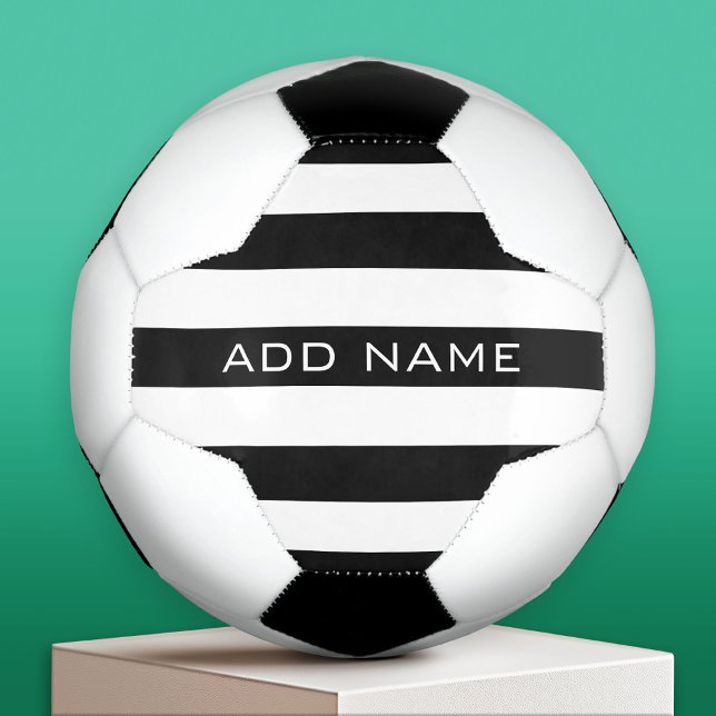 Bola De Futebol Padrão Striped Preto e Branco com Nome (Custom Soccer Ball)