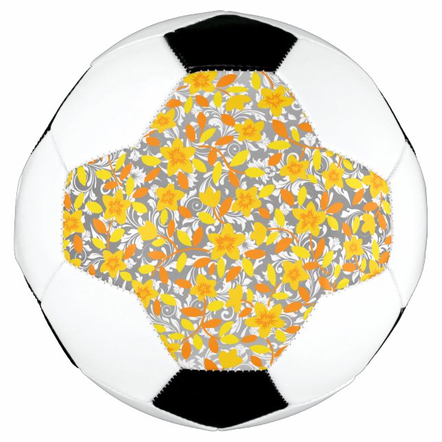 Bola De Futebol Padrões de flores laranja amarelo branco fofos (Frente)
