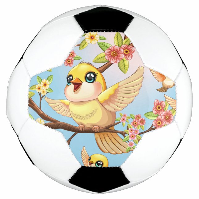 Bola De Futebol Pássaros bonitos e felizes entre as flores da prim (Frente)