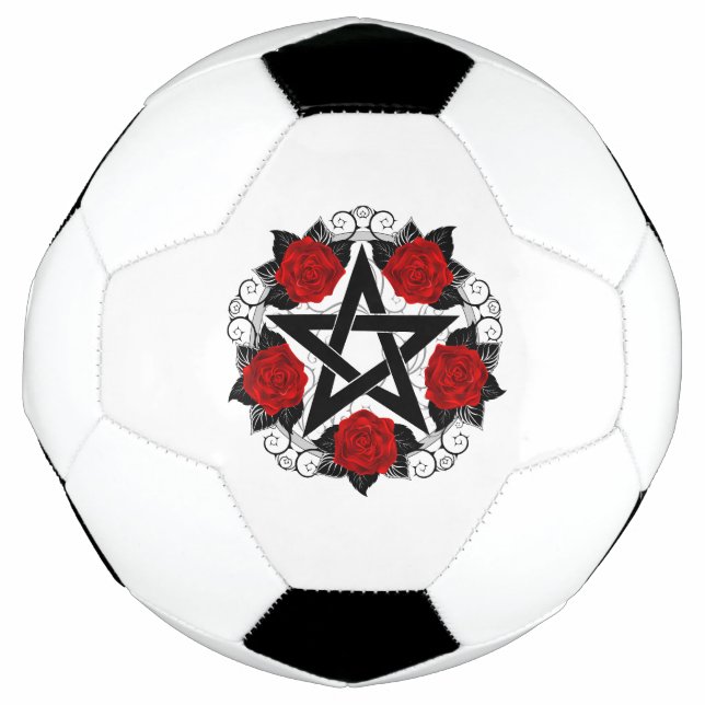 Bola De Futebol Pentagrama com Rosas vermelhas (Frente)