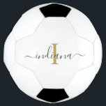 Bola De Futebol Personalização Moderna Inicial do Nome do Script M<br><div class="desc">Nome do Script Monograma e Bola Personalizada da Rapariga Inicial que você pode personalizar facilmente com seu nome e inicial clicando no botão "Personalizar". Com fundo de madeira impresso e tipografia popular, você pode remover o fundo e substituí-lo por uma cor de sua escolha usando a "Editar usando a ferramenta...</div>