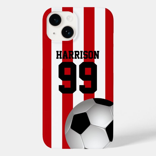 Bola de Futebol Personalizada de Stripes Vermelhas (Verso)