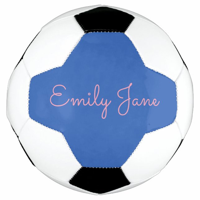 Bola De Futebol Personalizado o nome de script azul e rosa persona (Frente)