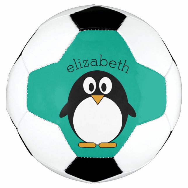 Bola De Futebol pinguim-esmeraldo e preto de desenho animado (Frente)